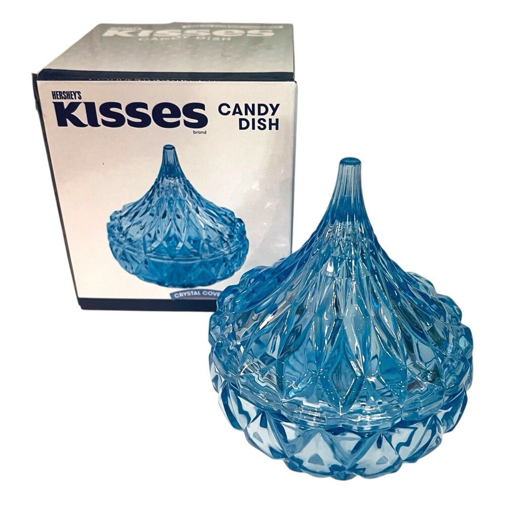 Godinger Hershey’s Kisses Blue Crystal Candy Dish w/ Lid NEW in Bo